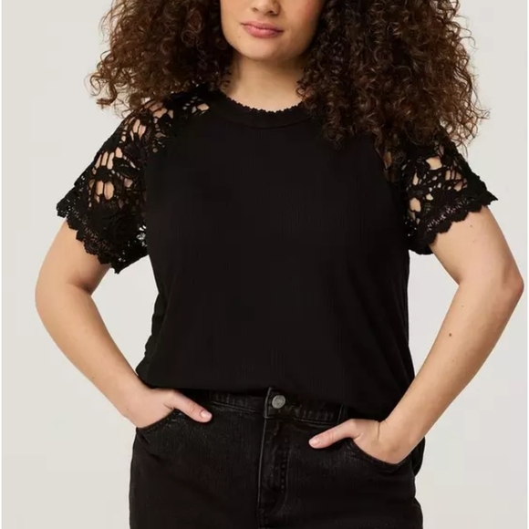 torrid Tops - Torrid Black Lace Sleeve Blouse